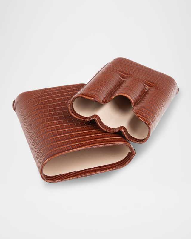 Croc-Embossed Leather Triple Cigar Holder